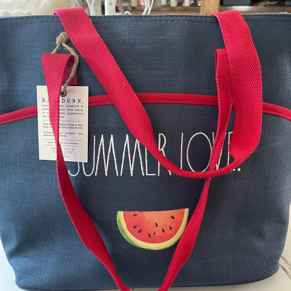 RAE DUNN Summer Love Watermelon Blue/Red Insulated Tote - Picture 2 of 13